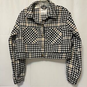 Bluenotes Plaid Cropped Jacket Black and Tan Women’s Small